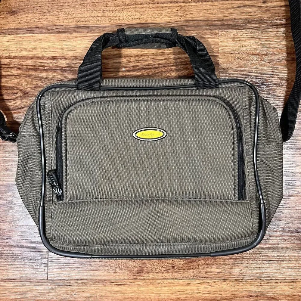 Eddie Bauer Messenger Weekend Bag Green Canvas Laptop Travel Shoulder Strap